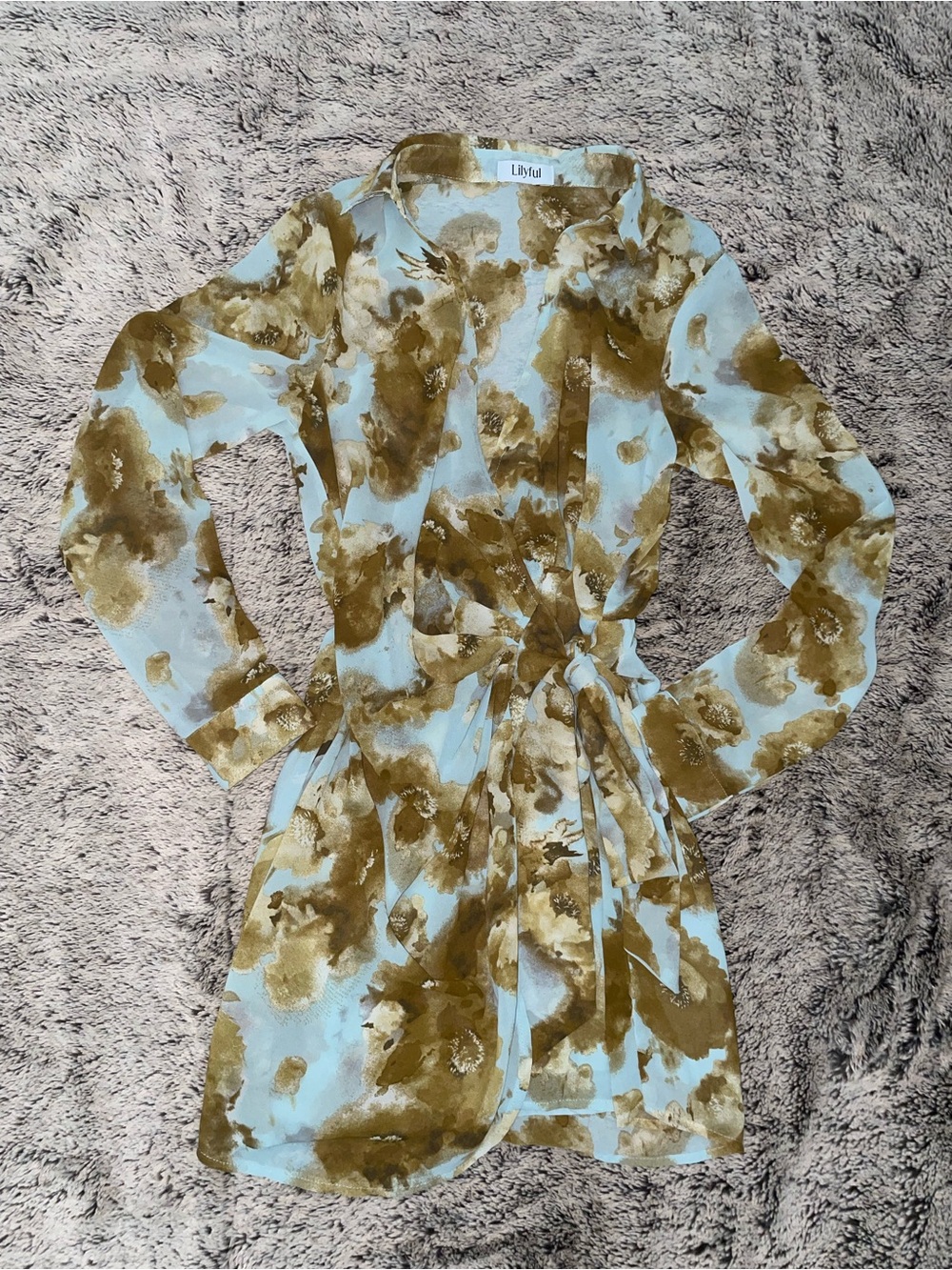 Lilyful Olive Green & Light Blue Long Sleeve Wrap Dress